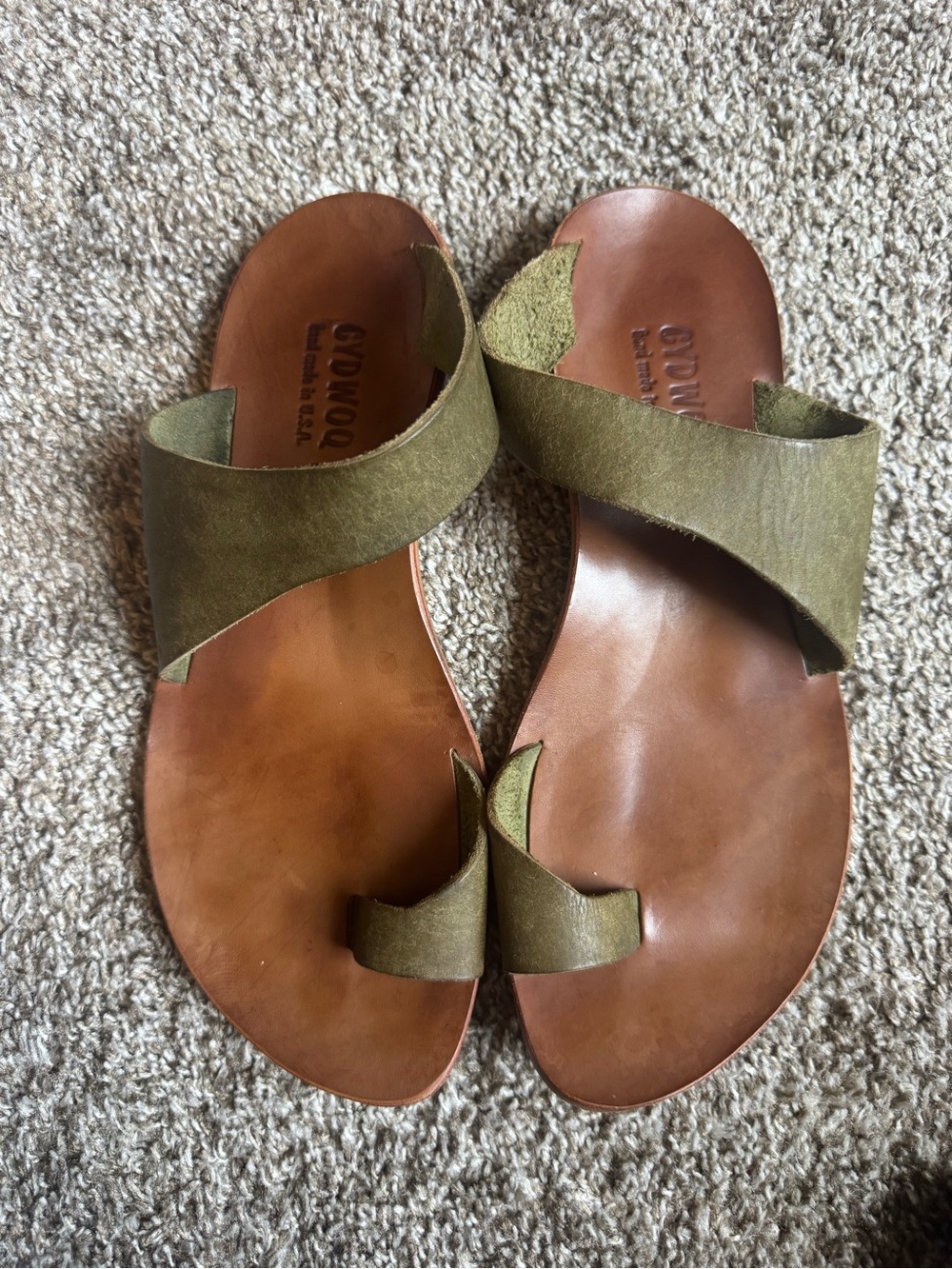 CYDWOQ Thong Sandals - Olive Green Leather